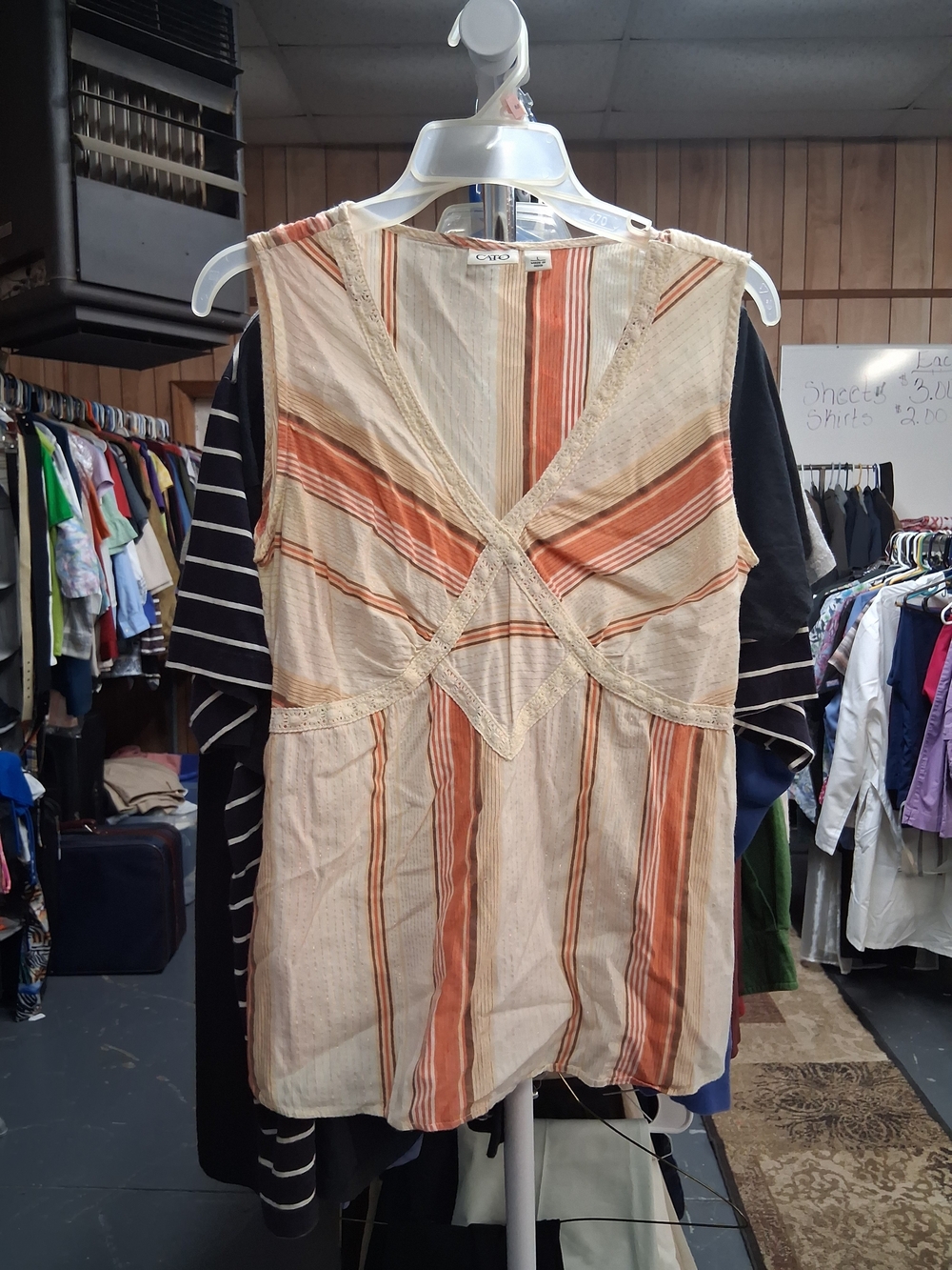 Cato Cream and Rust Striped Boho Blouse